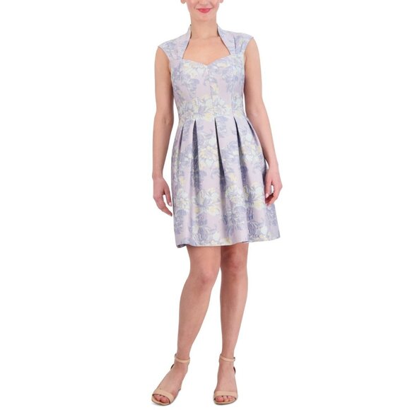 Vince Camuto Floral-Jacquard Sweetheart-Neck Fit Flare Dress Purple Size 2 $188 - Picture 1 of 4